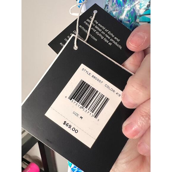 Echo Geometric Strapless Bikini Top & Bikini Bottom Set Blue Women's Size M NWT - Picture 4 of 7